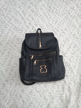 Tous Black Faux Leather Backpack Side Pockets 2 Individual Inside Divided